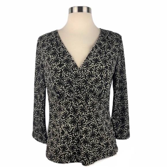 Nine West Brown Floral Faux Wrap Blouse Small - Picture 1 of 8